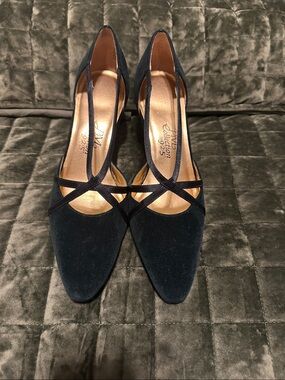 Dark Green Suede Pointed Toe T-Strap Heels